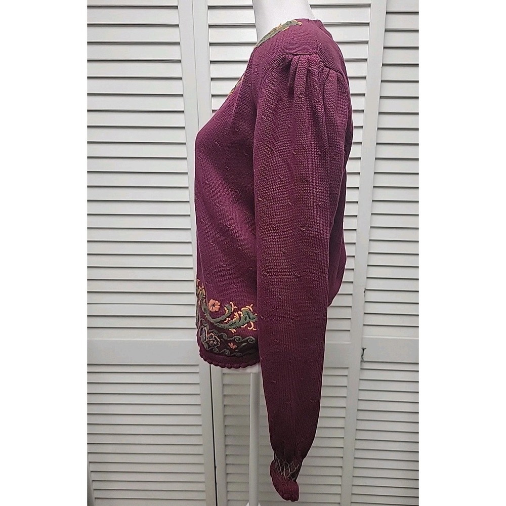 Vtg Charter Club Jane Justin SZ L 100% Cotton Sweater Purple Maroon Embroidered - Picture 4 of 10